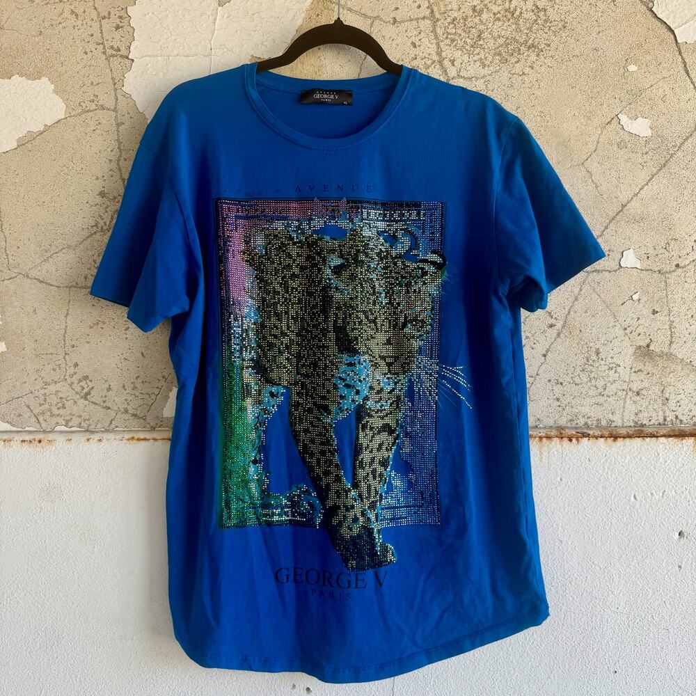 Blue Leopard Rhinestone Tee by Avenue George V Paris